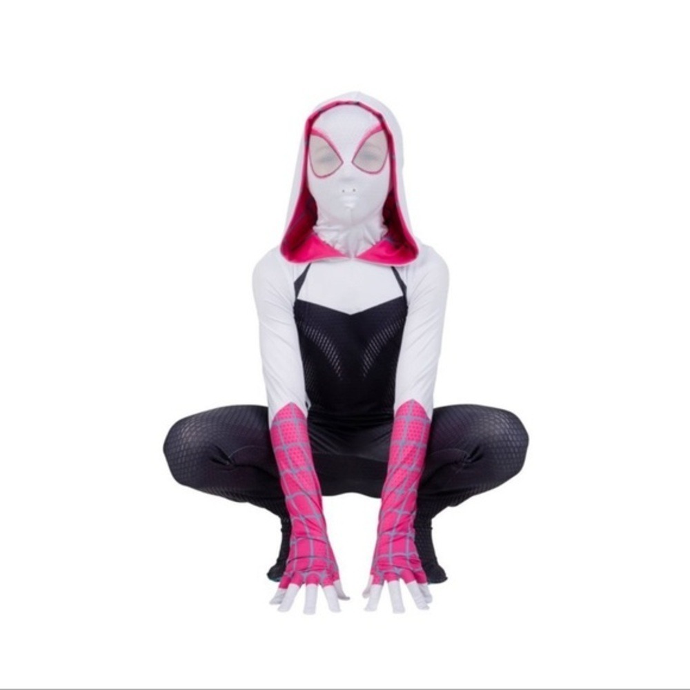 NEW realistic Marvel Kids' Spider Gwen Zentai Halloween Costume Jumpsuit Black S